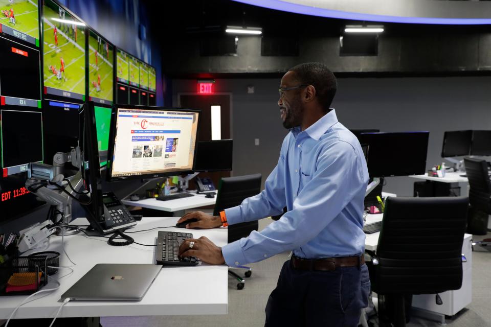 Black News Channel Executive Producer Jason Knight works in the newsroom Tuesday, Jan. 7, 2020. 