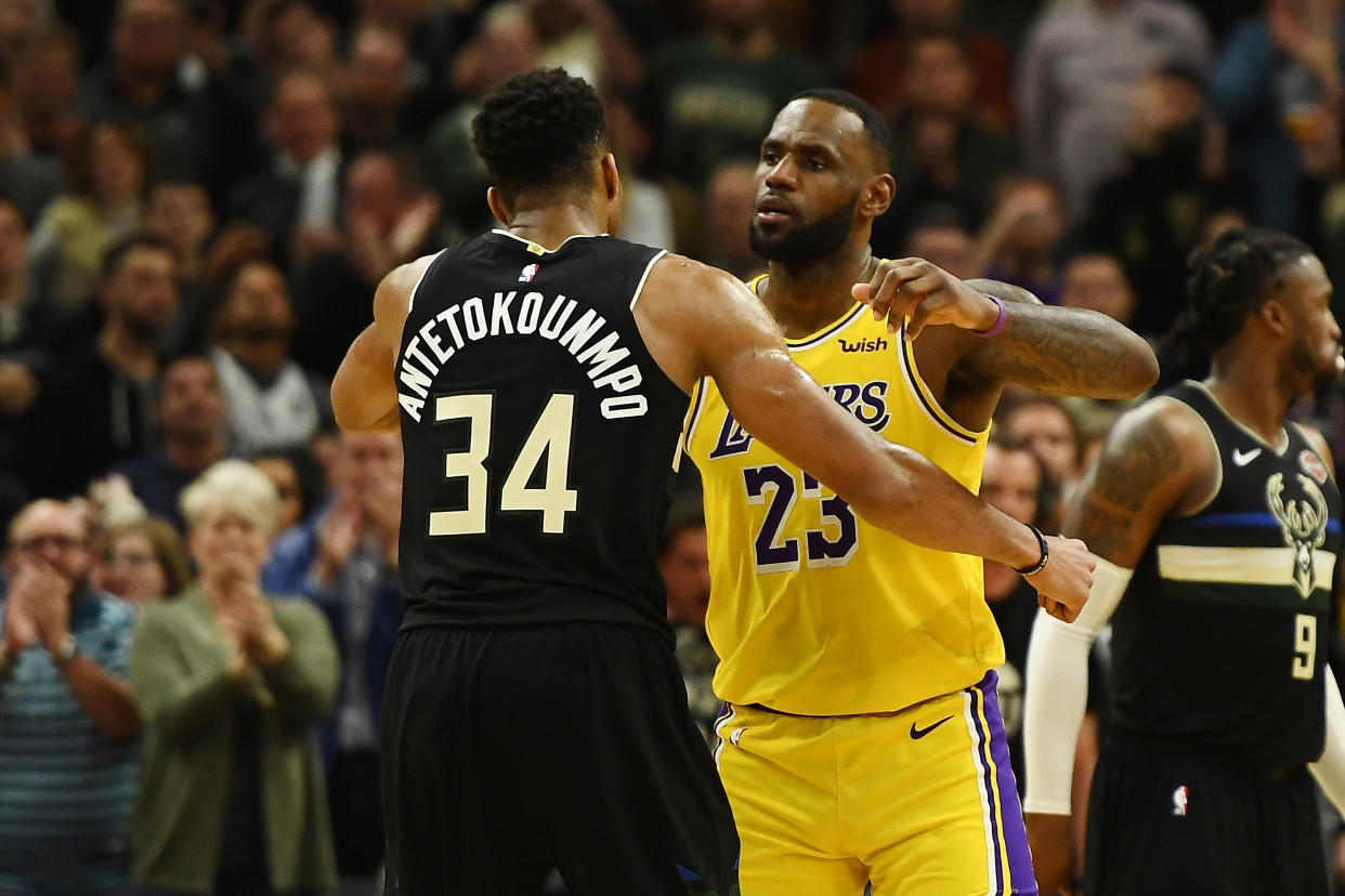 Giannis Antetokounmpo and LeBron James are the favorites to serve as All-Star captains with four days to go. (Stacy Revere/Getty Images)