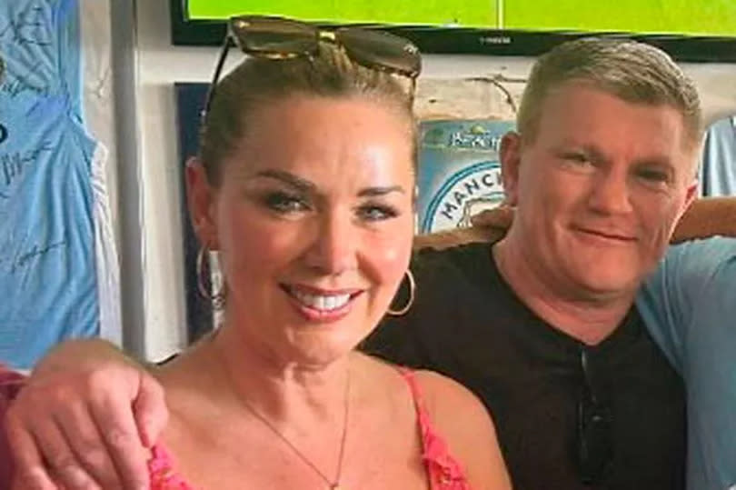 Ricky Hatton and Claire Sweeney on holiday in Tenerife in a bar called The Beach Cabin watching Manchester City