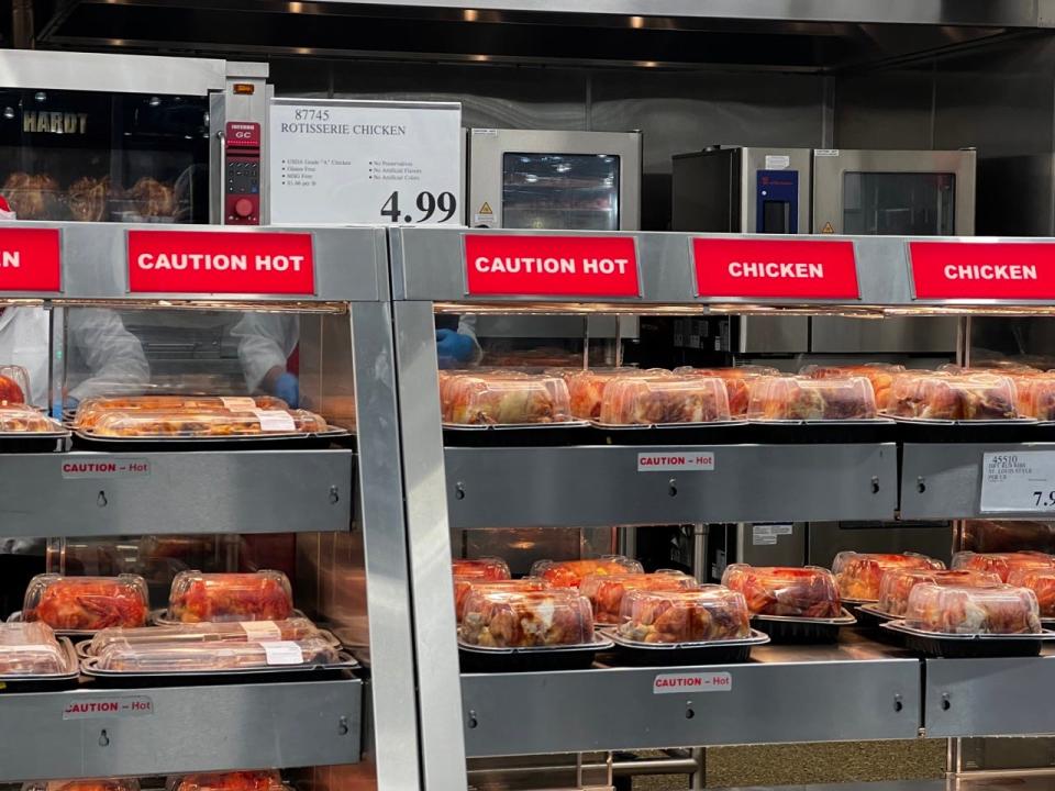 Rotisserie chicken display at Costco 