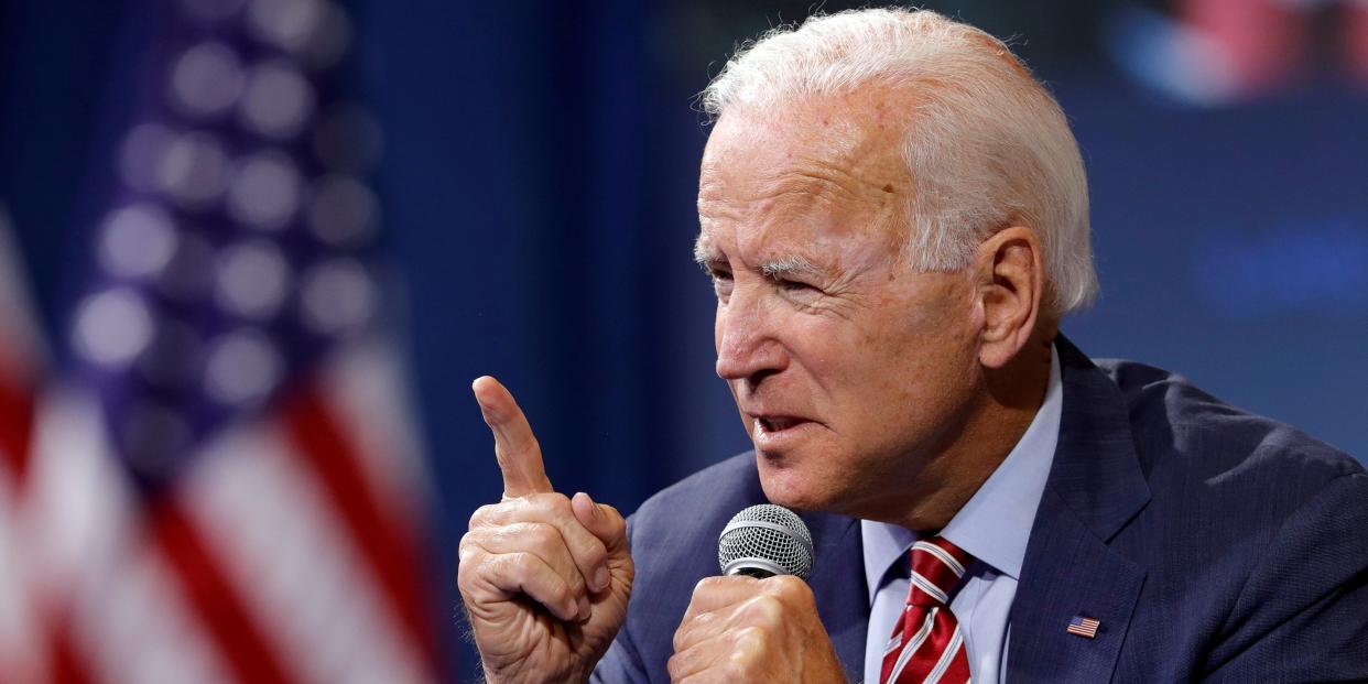 FILE PHOTO: U.S. Democratic presidential candidate and former U.S. Vice President Joe Biden speaks during a forum held by gun safety organizations the Giffords group and March For Our Lives in Las Vegas, Nevada, U.S. October 2, 2019.  REUTERS/Steve Marcus