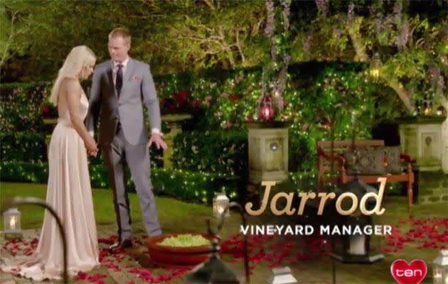 Jarrod and Sophie share a mutual passion for wine. Source: Channel Ten