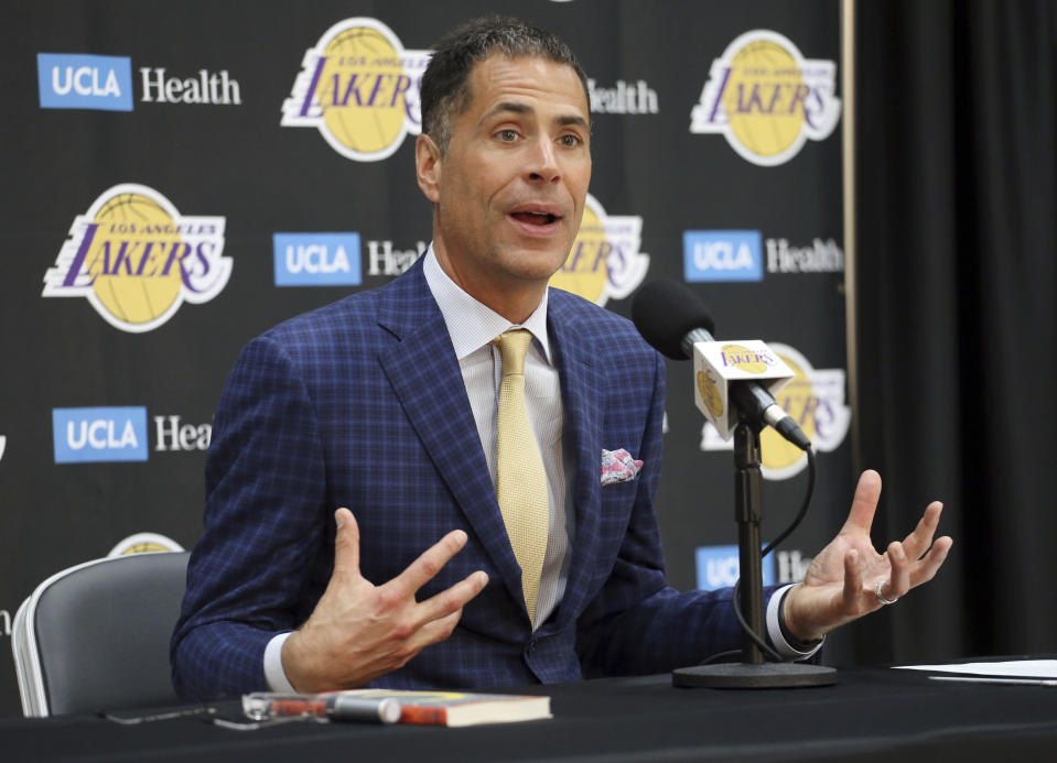 Rob Pelinka's job as Lakers general manager is reportedly safe. (AP)