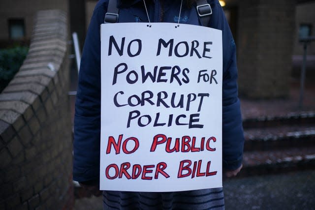 A placard outside Southwark Crown Court 