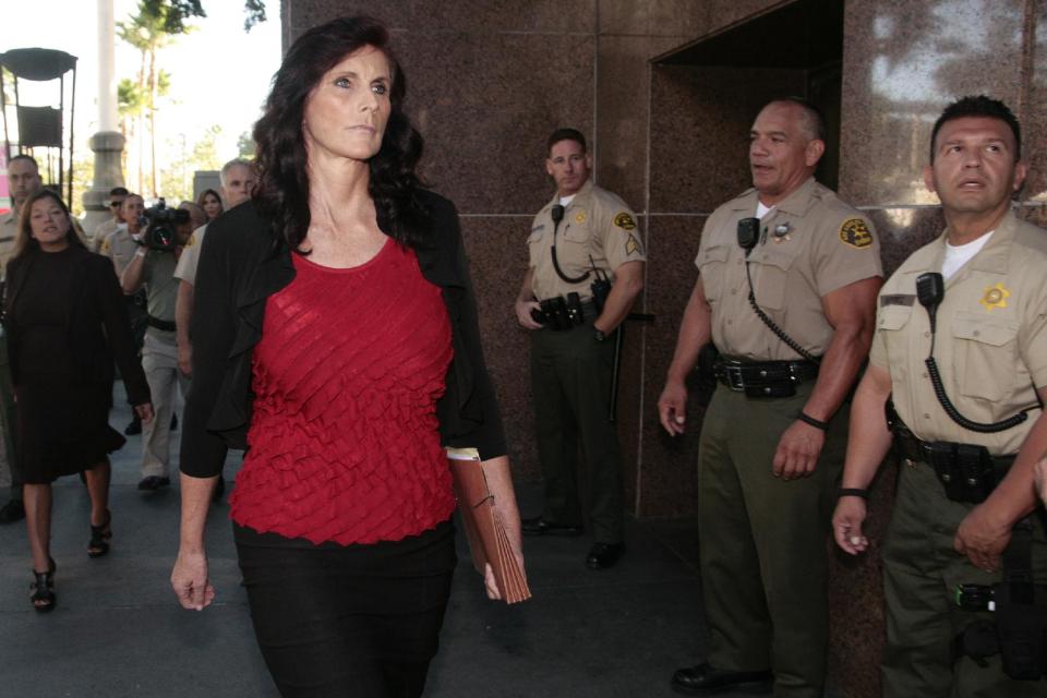 Cindy Lee Garcia, left, one of the actresses in "Innocence of Muslims," arrives for a hearing at Los Angeles Superior Court in Los Angeles, Thursday, Sept. 20, 2012. Garcia is asking a judge to issue an injunction demanding the 14-minute trailer for "Innocence of Muslims" be pulled from YouTube. (AP Photo/Jason Redmond)