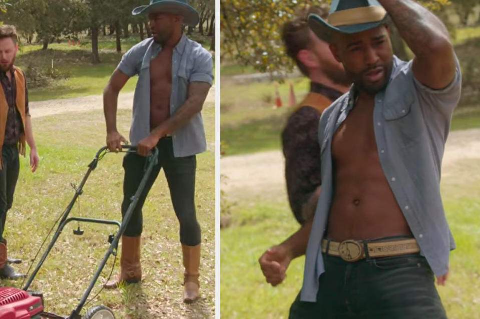 Karamo takes a moment to pose like a cowboy/model while in Terri's yard in Austin, Texas