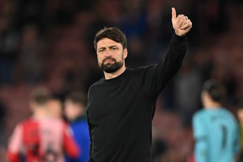 Southampton manager Russell Martin salutes the fans at the end of the Sky Bet Championship match between Southampton FC and Preston North End.