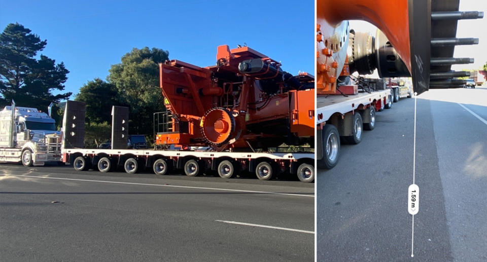 The oversize load and the part the car hit. 