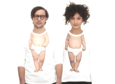 <div class="caption-credit"> Photo by: Evian</div>A follow-up to Roller Babies, Evian launched two more not-quite-right baby commercials in 2011. In these, adults brought out their inner babies by wearing shirts digitally printed with baby bodies. If that didn't confuse you into buying more spring water, Evian also launched <a rel="nofollow noopener" href="http://letsbabydance.evian.com/" target="_blank" data-ylk="slk:Let's Baby Dance;elm:context_link;itc:0;sec:content-canvas" class="link ">Let's Baby Dance</a>, a site that allows users to superimpose a dancing baby body under their faces.