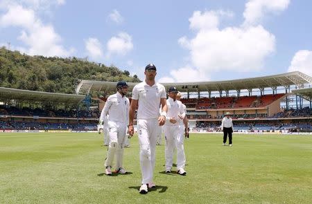 Cricket - West Indies v England - Second Test - National Cricket Ground, Grenada - 25/4/15 England's James Anderson walks off at lunch Action Images via Reuters / Jason O'Brien