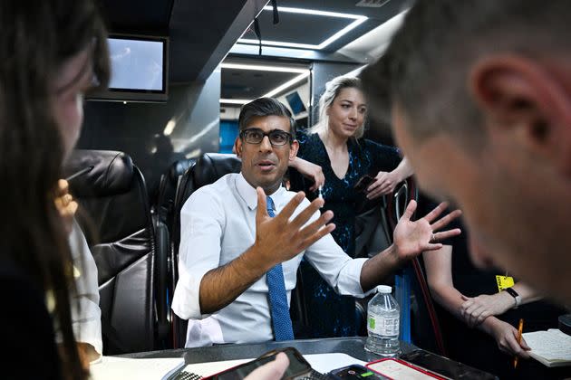 Rishi Sunak speaks to journalist on the Tory battle bus.