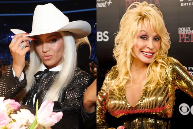 Beyoncé has recorded a version of Dolly Parton's "Jolene" — according to the woman who wrote it. - Credit: Kevin Mazur/Getty Images/The Recording Academy; Jon Morgan/CBS/Getty Images