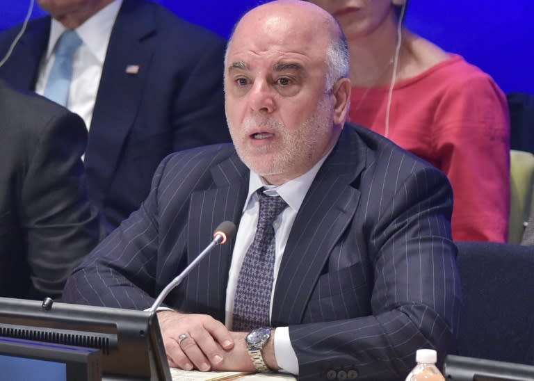 Iraq's Prime Minister Haider al-Abadi speaks during the Leaders' Summit on Countering ISIL at the United Nations in New York on September 29, 2015