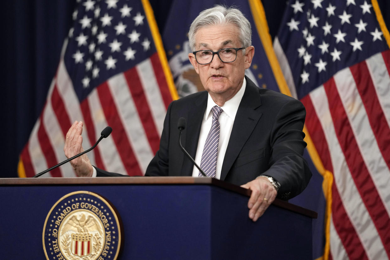 Federal Reserve Chairman Jerome Powell speaks during a news conference in Washington, Wednesday, May 3, 2023, following the Federal Open Market Committee meeting. (AP Photo/Carolyn Kaster)
