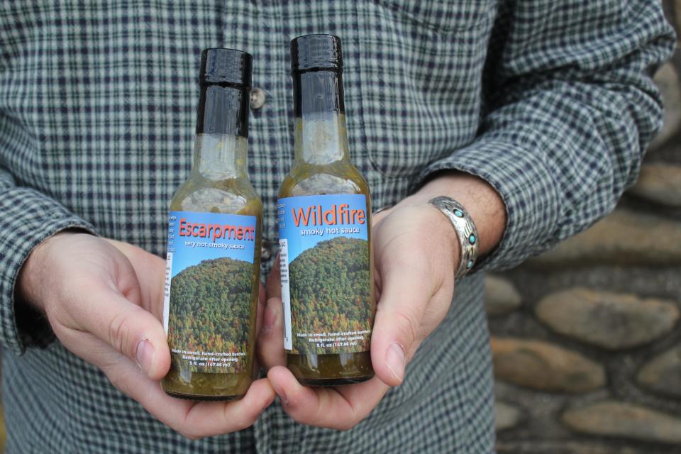 The Escarpment sauce is the hottest sauce Round Mountain Sauce offers, while the Wildfire green is a medium heat.