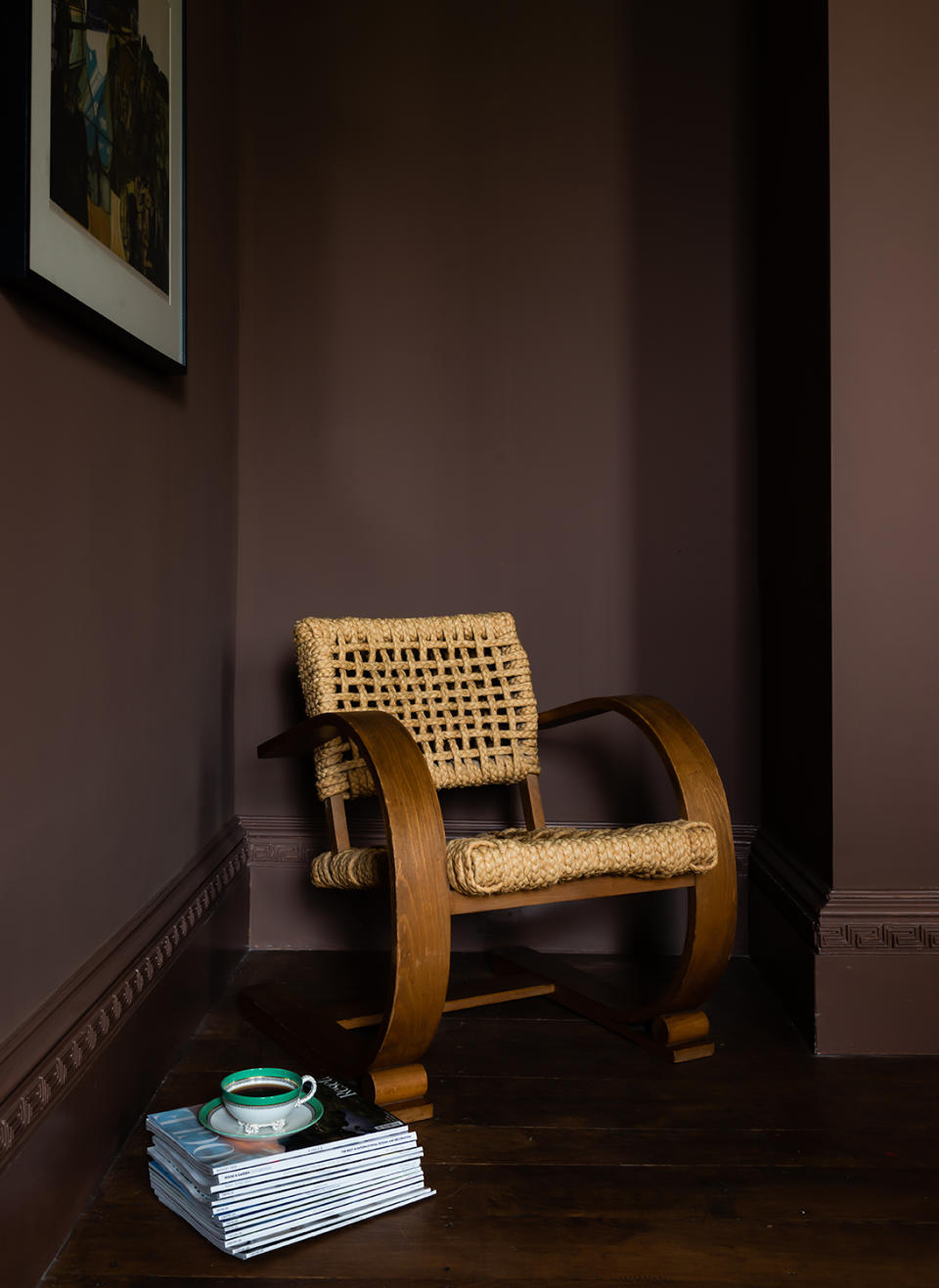 brown living room with wooden chair