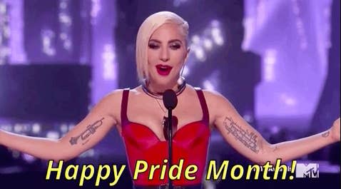 Lady Gaga saying, "Happy Pride Month!"