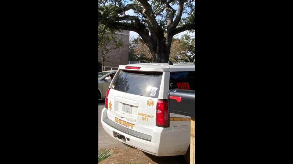 Hancock County Sheriff’s Deputy Laura Lynn Yager parked outside the federal courthouse in Gulfport when she arrived to provide testimony to a federal grand jury on Wednesday, Nov. 29, 2023. Yager is one of three deputies who responded to a burglary call that resulted in the Dec. 10, 2022, shooting death of Florida college student, Isaiah Winkley, 21.