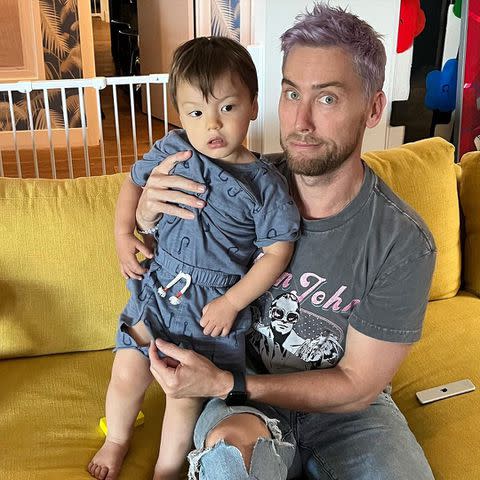 <p>Lance Bass/Instagram</p> Lance Bass and his son Alexander show off matching rips in their pants.