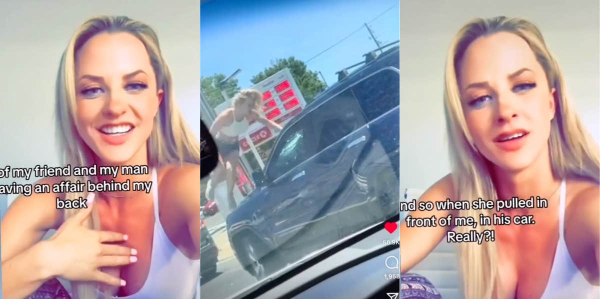 woman blaming the other woman while explaining why she smashed her cheating boyfriend's windshield