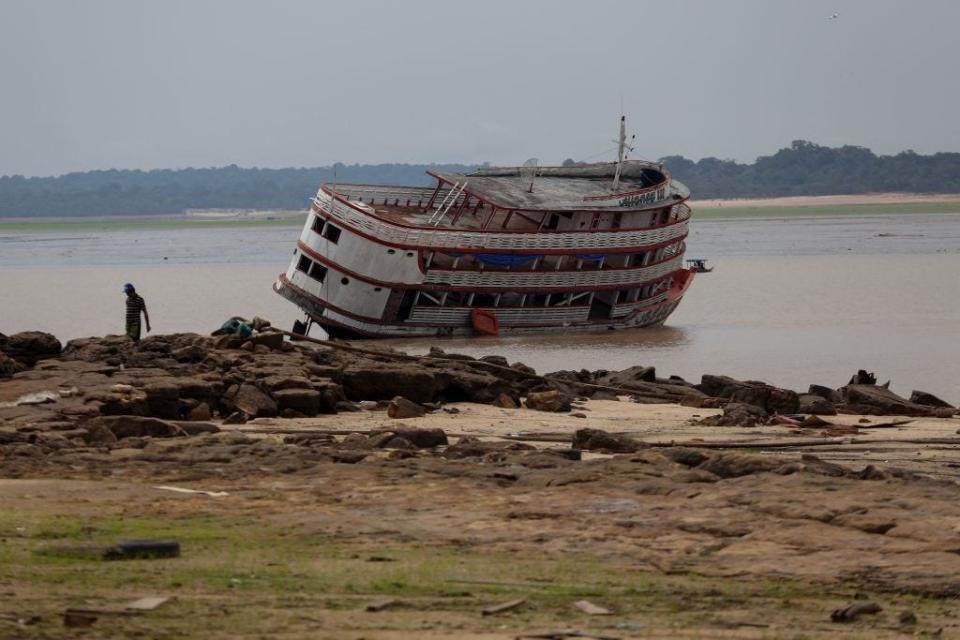 A boat run aground in Manaus, Amazonas State, northern Brazil