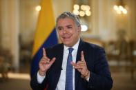 Colombia's President Ivan Duque speaks during an interview with Reuters in Bogota