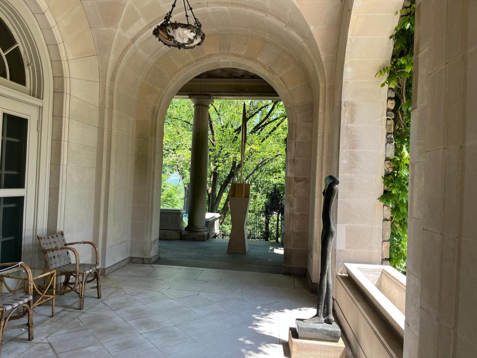 Sculptures from Nelson A. Rockefeller's modern art collection decorated the porch.