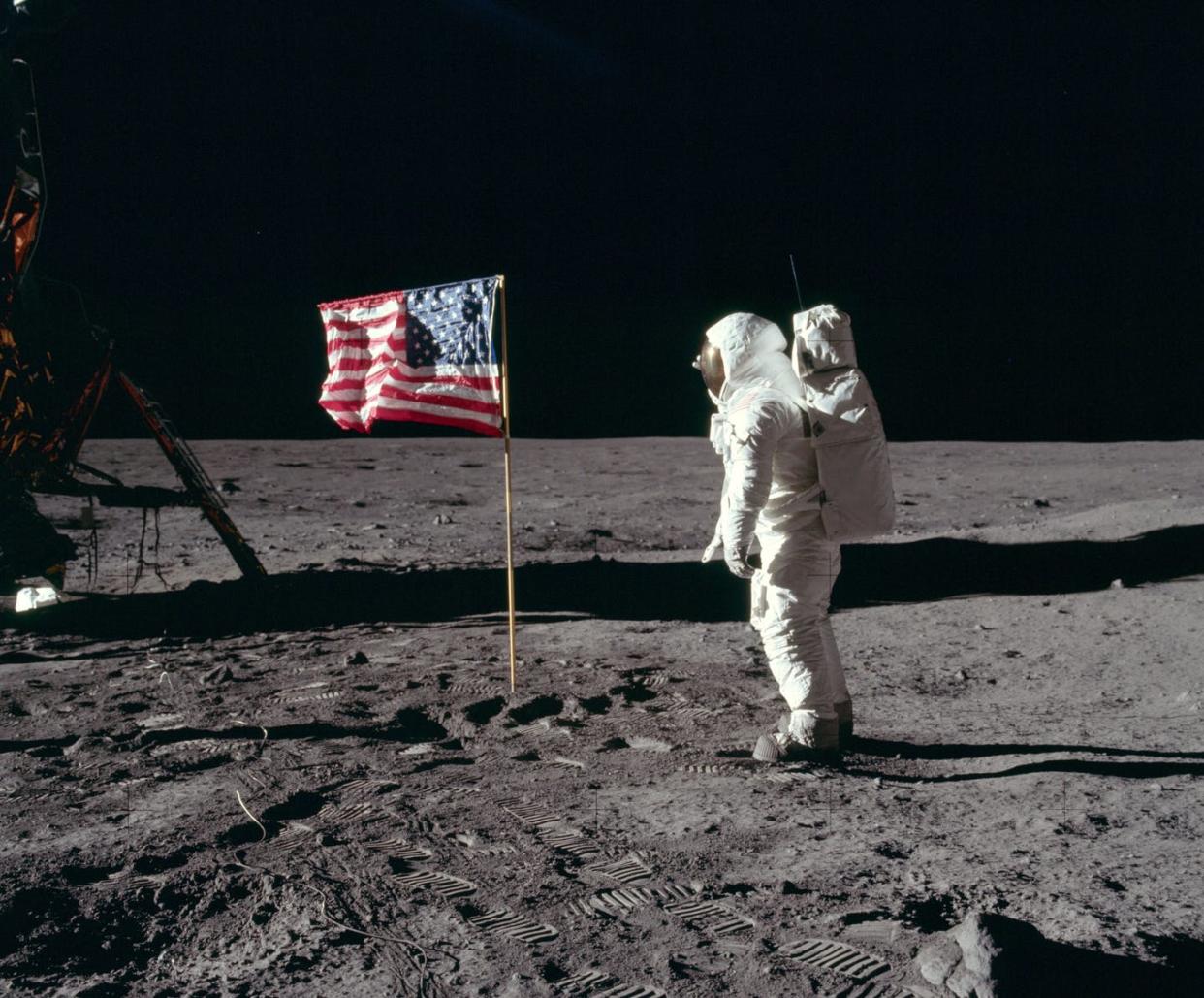 <span class="caption">There is a U.S. flag on the Moon, but in the future, countries may start to turn access to the Moon and asteroids into serious wealth.</span> <span class="attribution"><a class="link " href="https://www.hq.nasa.gov/alsj/a11/AS11-40-5874HR.jpg" rel="nofollow noopener" target="_blank" data-ylk="slk:NASA/Neil A. Armstrong;elm:context_link;itc:0;sec:content-canvas">NASA/Neil A. Armstrong</a></span>