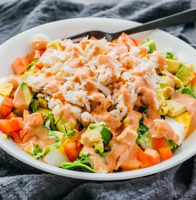 <p>Fancy a super fresh and delicious crab salad for lunch? This recipe is incredibly easy to make and features a tangy spicy sauce that tastes delicious paired with the crab meat, avocado and hard boiled eggs. </p><p>Get the <a href="https://www.savorytooth.com/crab-salad/" rel="nofollow noopener" target="_blank" data-ylk="slk:Crab Louie Salad;elm:context_link;itc:0;sec:content-canvas" class="link ">Crab Louie Salad</a> recipe.</p><p>Recipe from <a href="https://www.savorytooth.com/" rel="nofollow noopener" target="_blank" data-ylk="slk:Savory Tooth;elm:context_link;itc:0;sec:content-canvas" class="link ">Savory Tooth</a>. </p>