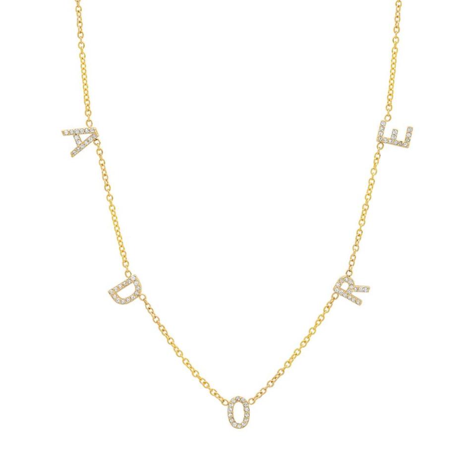 <p><a href="https://bychari.com/collections/the-custom-shop/products/diamond-spaced-letter-necklace" rel="nofollow noopener" target="_blank" data-ylk="slk:Shop Now;elm:context_link;itc:0;sec:content-canvas" class="link ">Shop Now</a></p><p>The Original Diamond Spaced Letter Necklace</p><p>bychari.com</p><p>$710.00</p>