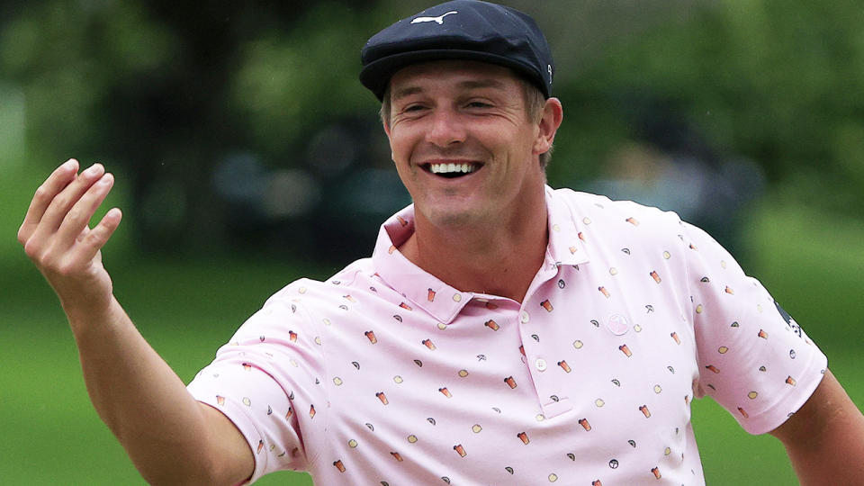 Bryson DeChambeau stunned golf fans with a whopping drive over the famous water hazard at the 16th hole at Bay Hill during the Arnold Palmer Invitational. (Photo by Sam Greenwood/Getty Images)