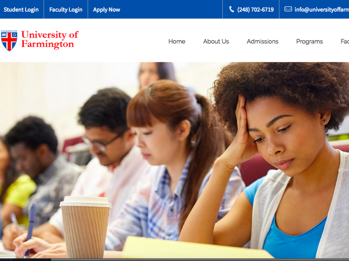 A screenshot of University of Farmington website: Screenshot of University of Farmington's former website
