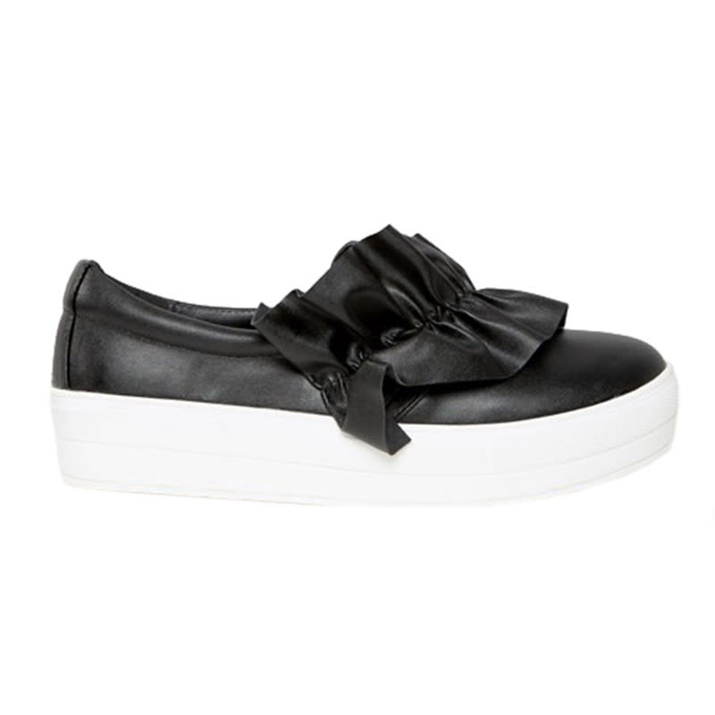 <a rel="nofollow noopener" href="http://rstyle.me/n/ciub5hjduw" target="_blank" data-ylk="slk:Ruffle Detail Slip On Sneaker, Missguided, $46;elm:context_link;itc:0;sec:content-canvas" class="link ">Ruffle Detail Slip On Sneaker, Missguided, $46</a>