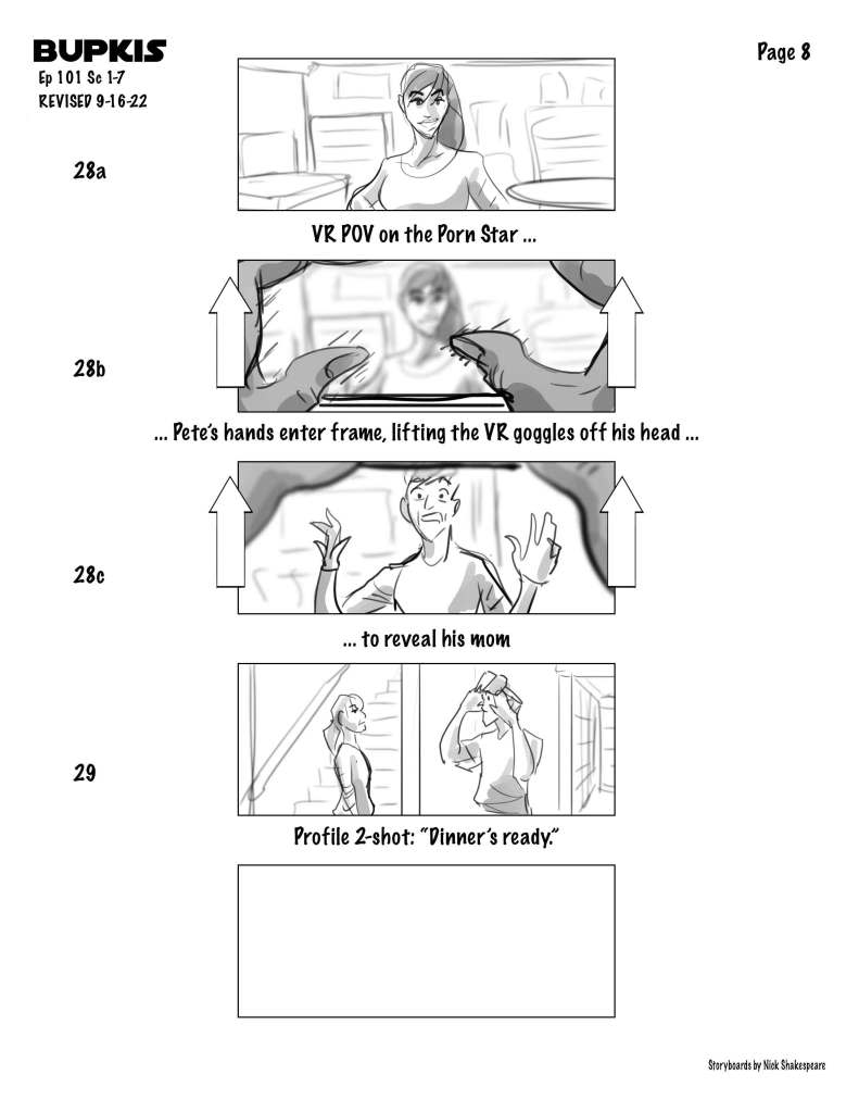 “Bupkis” Jason Orley’s storyboards for the series pilot episode.