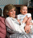 LONDON, UNITED KINGDOM - FEBRUARY 01, 1983: Princess Diana Holding Her Baby Son, Prince William, At Kensington Palace. (Photo by Tim Graham/Getty Images)