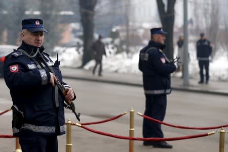 FILE PHOTO: Serb police officers stand watch in Banja Luka in the Serb Republic part of Bosnia