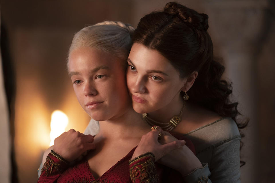 Milly Alcock as Young Rhaenyra, Emily Carey as Young Alicent in HBO's 