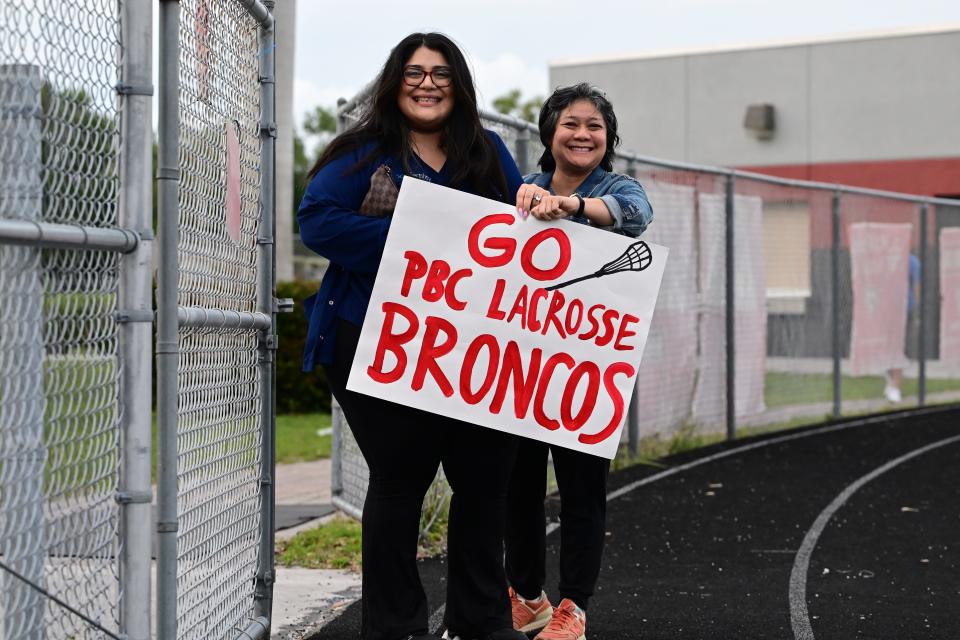 Palm Beach Central lacrosse super fans hope for a victory during a game against Wellington for the Wellington Cup on April 3, 2024.