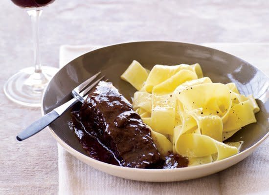 This easy dish of short ribs is your answer to holiday dinner. The beef is braised in red wine and veal stock, which lends extra-deep flavor. You could substitute chicken stock. Serve with egg noodles and a glass of Cabernet.    <strong>Get the <a href="http://www.huffingtonpost.com/2011/10/27/easy-short-ribs-braised-i_n_1059518.html" target="_hplink">Easy Short Ribs Braised in Red Wine</a> recipe</strong>