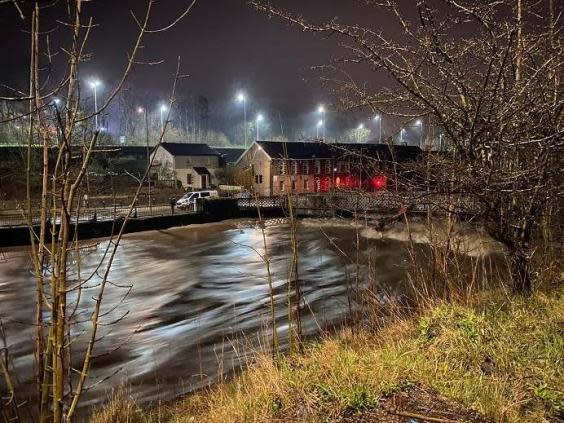 The River Taff in Pontypridd, South Wales, after heavy rainfall overnight, 29 February 2020. (Rhondda Cynon Taf Council/PA)