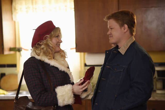 <p>Chris Large/Mgm Tv/Fx Prods/Kobal/Shutterstock</p> Kirsten Dunst and Jesse Plemons in 'Fargo'.