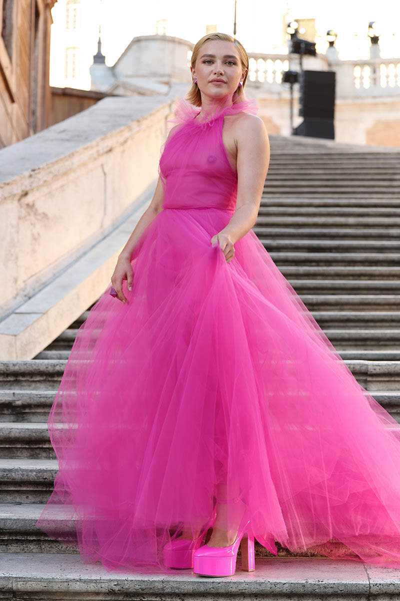 ROME, ITALY - JULY 08: (EDITOR’S NOTE: Image contains nudity.) Florence Pugh attends the Valentino Haute Couture Fall/Winter 22/23 fashion show on July 08, 2022 in Rome, Italy. (Photo by Vittorio Zunino Celotto/Getty Images)