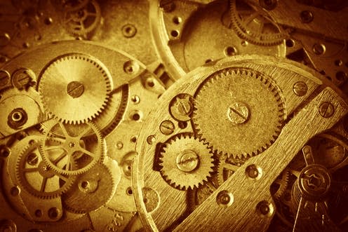   <span class="attribution"><a class="link " href="https://www.shutterstock.com/image-photo/closeup-old-clock-mechanism-gears-137397236?src=UUr8-_wUdNRFAes4pIsjMQ-1-27" rel="nofollow noopener" target="_blank" data-ylk="slk:Didecs/Shutterstock.com;elm:context_link;itc:0;sec:content-canvas">Didecs/Shutterstock.com</a></span>