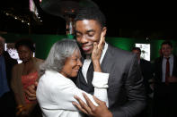 Rachel Robinson and Chadwick Boseman at The Los Angeles Premiere of Warner Bros. Pictures' and Legendary Pictures' 42, on Tuesday, April, 9th, 2013 in Los Angeles. (Photo by Eric Charbonneau/Invision for Warner Bros./AP Images)