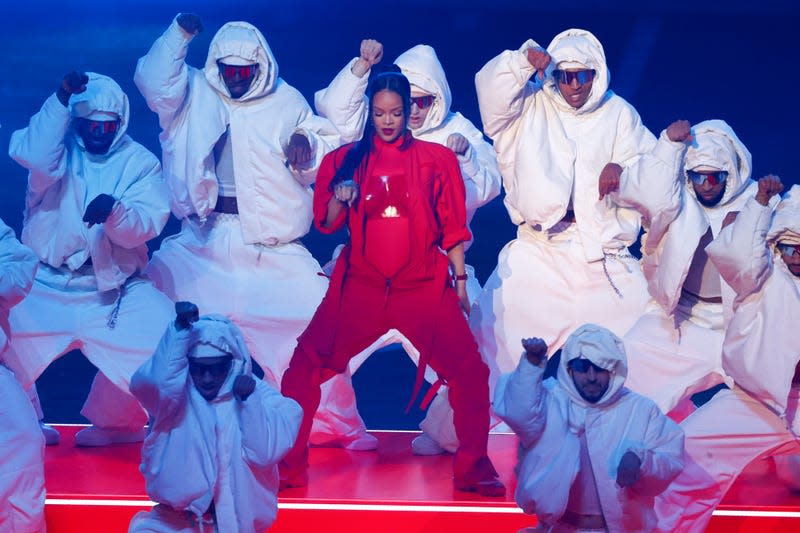 Rihanna performs during the Apple Music Super Bowl LVII Halftime Show at State Farm Stadium on February 12, 2023 in Glendale, Arizona.