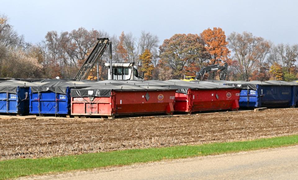 Roll off containers of contaminated soil stockpiled at the BP gas line break on Bell Road November 10.