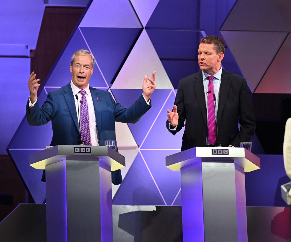 Reform UK leader Nigel Farage and leader of Plaid Cymru Rhun ap Iorwerth during the debate (Jeff Overs/PA Wire)