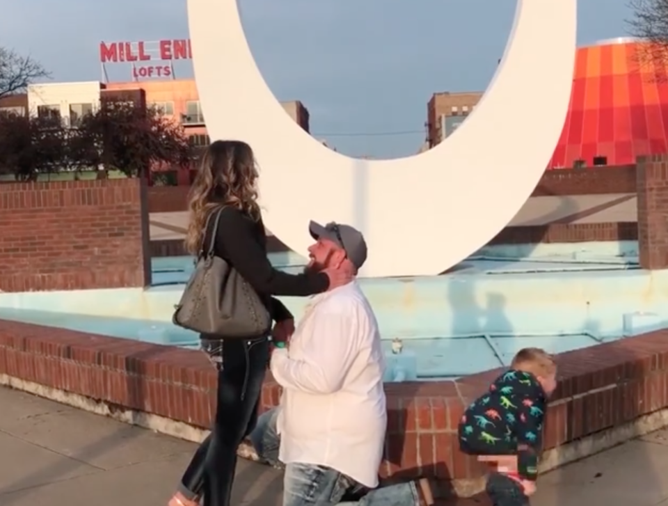 Just as her boyfriend got down on one knee, her three-year-old son decided he needed to pee. Photo: Storyful