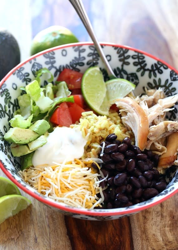 <p>Everyone will love making their own burrito bowls to suit their tastes. Get the recipe <a href="http://cookiesandcups.com/easy-burrito-bowls/" rel="nofollow noopener" target="_blank" data-ylk="slk:HERE;elm:context_link;itc:0;sec:content-canvas" class="link "><strong>HERE</strong></a>.</p>