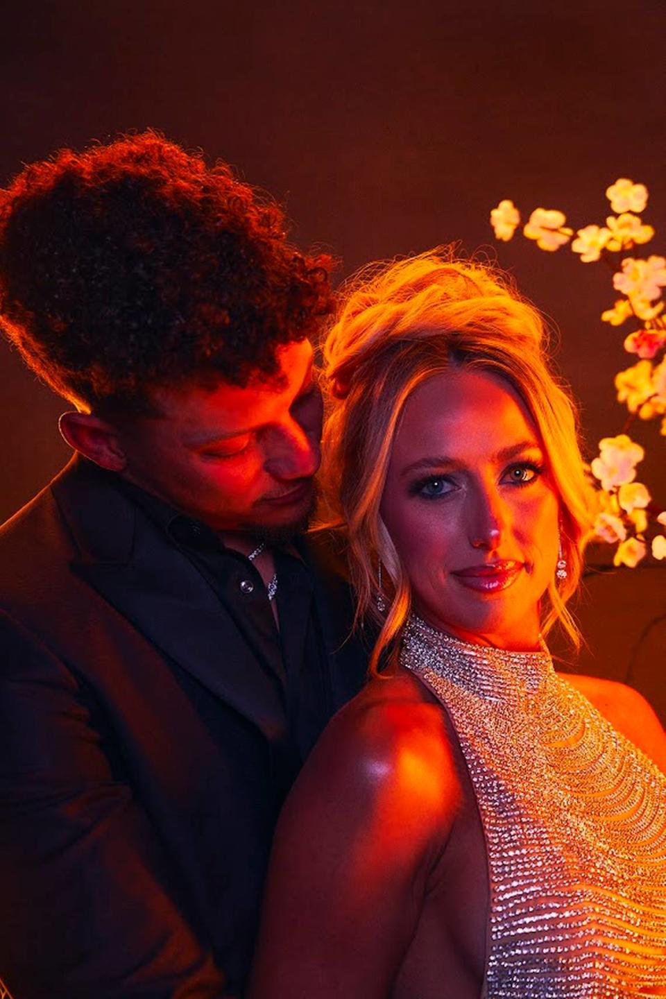 A portrait of Patrick and Brittany Mahomes.